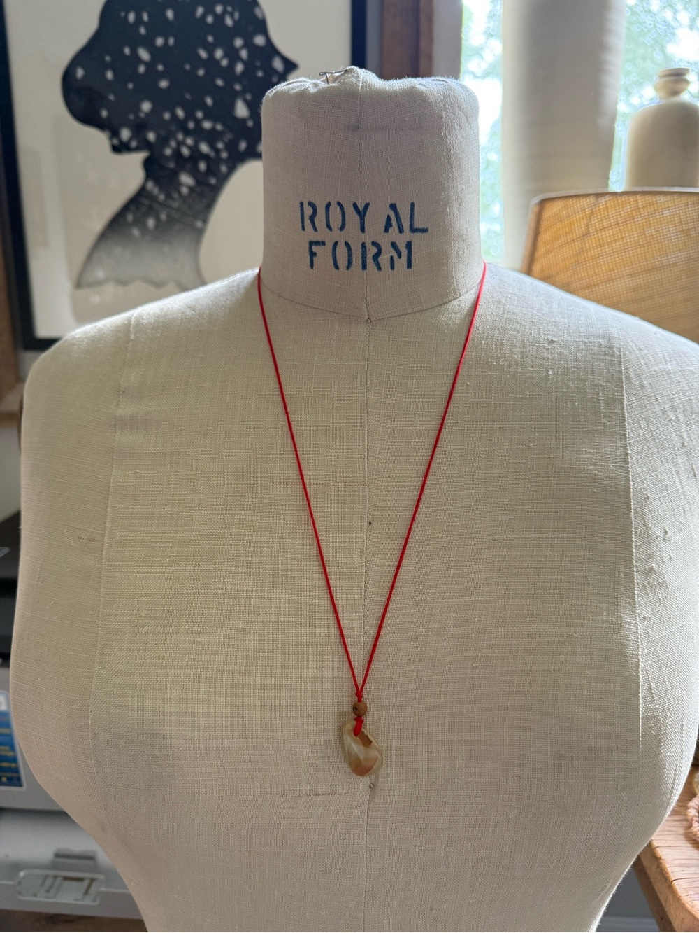 Brand NWOT Red Cord Necklace with Natural Stone Pendant